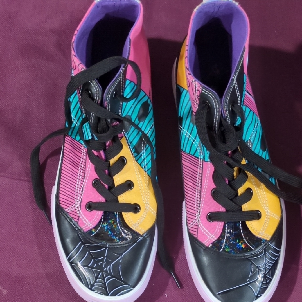 Colorful High-Top Sneakers with Web Design